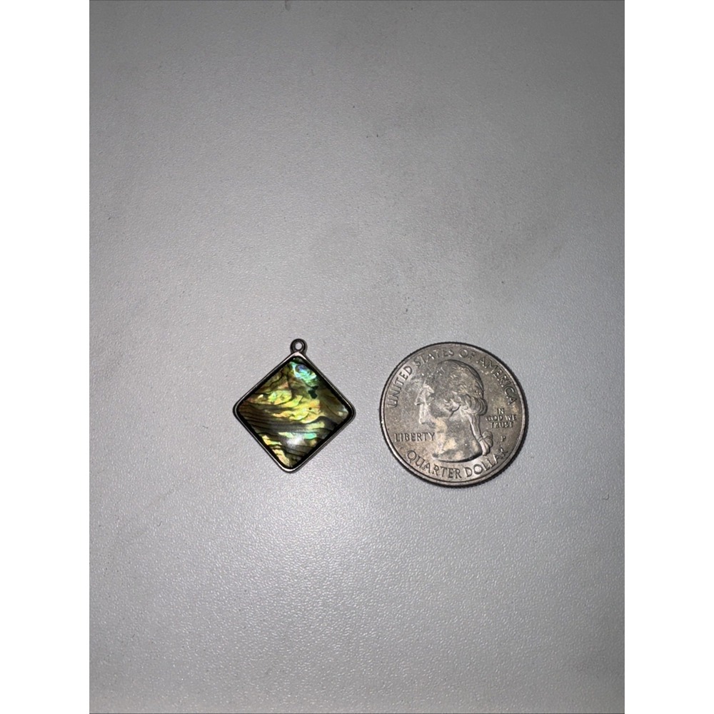 Vintage Silvertone Abalone Shell Pendant Square Iridescent 2.4g No Chain